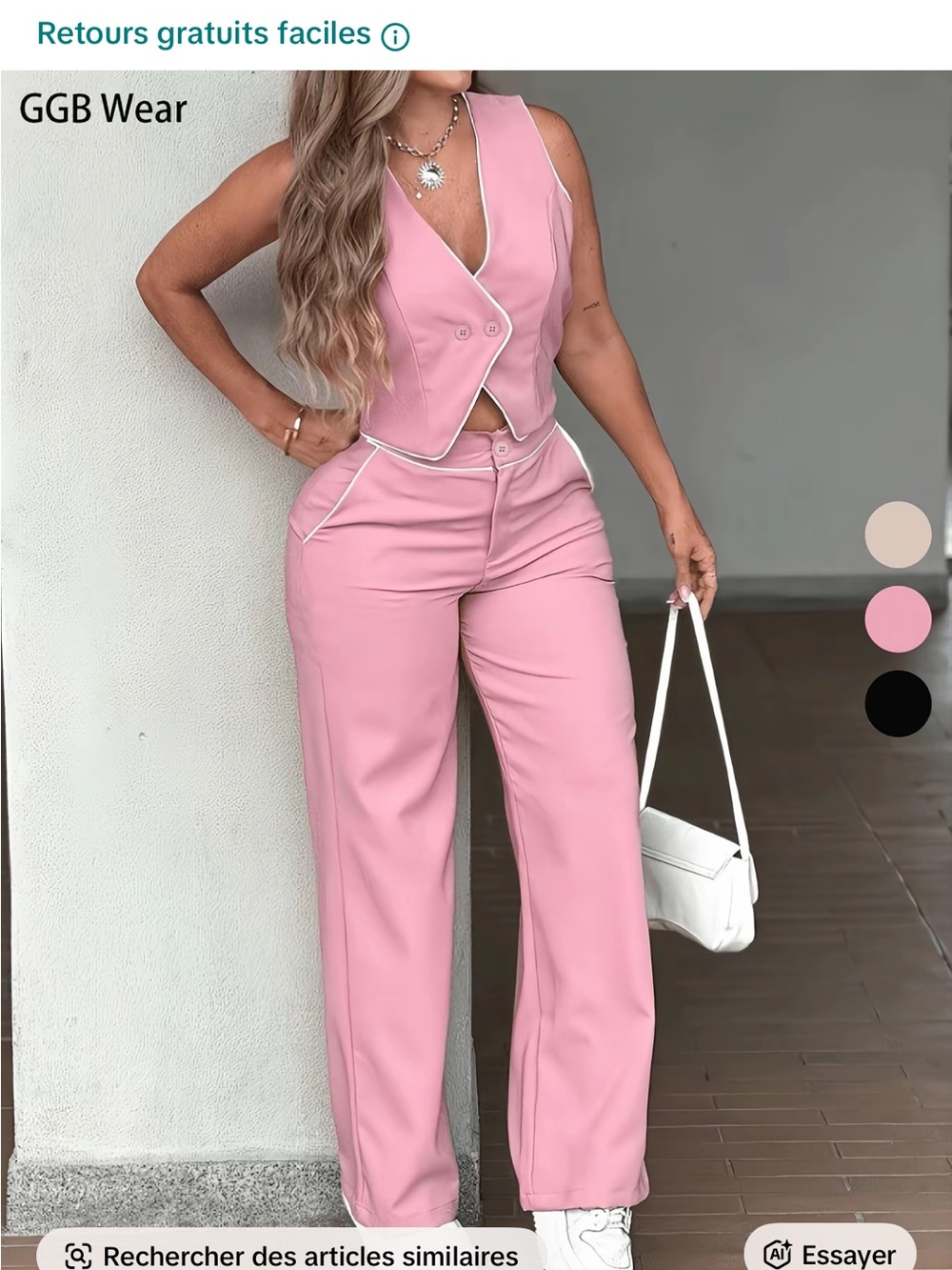 Bwear Pink High-Waist Wide Leg Trousers